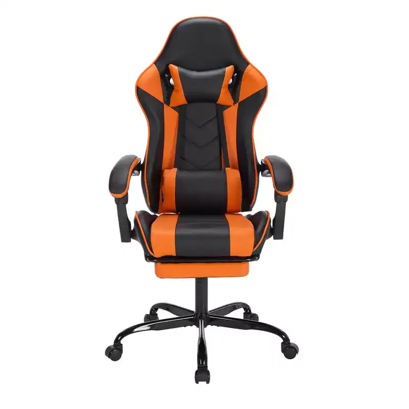 MAYEERTY Gaming Chair with Footrest, Ergonomic Computer Chair with Headrest and Lumbar Support, Height Adjustable Video Game Chairs Black Orange