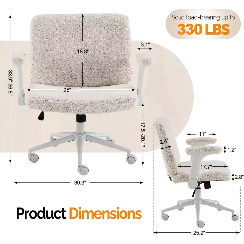 VINGLI Criss Cross Chair with Adjustable Flip-Up Arms,Cross Legged Chair with Wheels,Extra Wide Office Chair,Desk Chair for Home Office,Vanity
