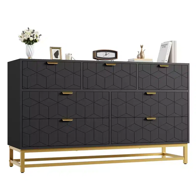Dresser for Bedroom,, 7 Drawer with Golden Metal Handle and Legs, Modern Chest of Drawers for Closet