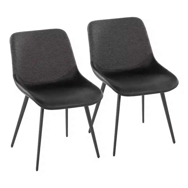 Set of 2 Two-Tone Fabric Accent Chairs, Black Metal Base
