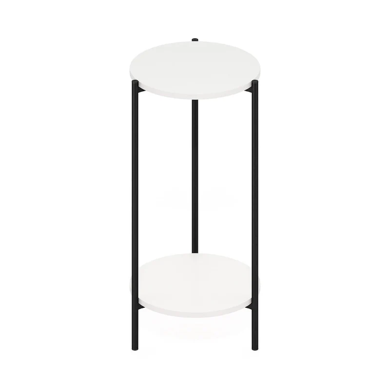 Furinno Besi 2-Tier Modern Tall Round Side End Table with Sturdy Metal Legs, Americano
