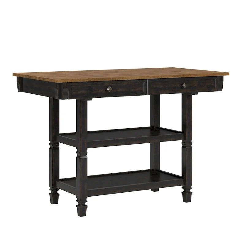 Two-Tone Kitchen Island Buffet with Drawers and Shelves