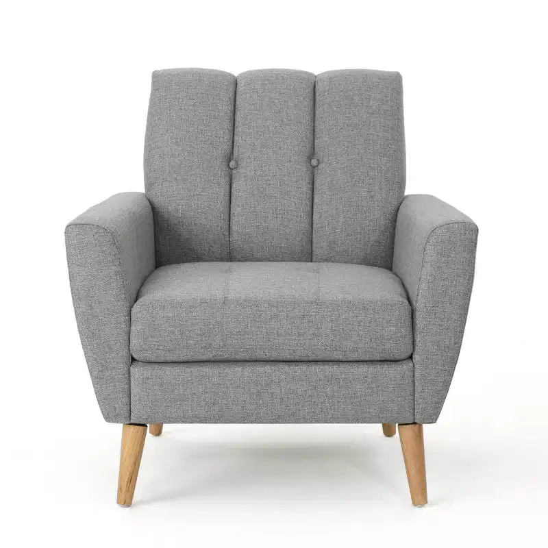 Mid-Century Fabric Button Tufted Club Chair with Channel Stitching