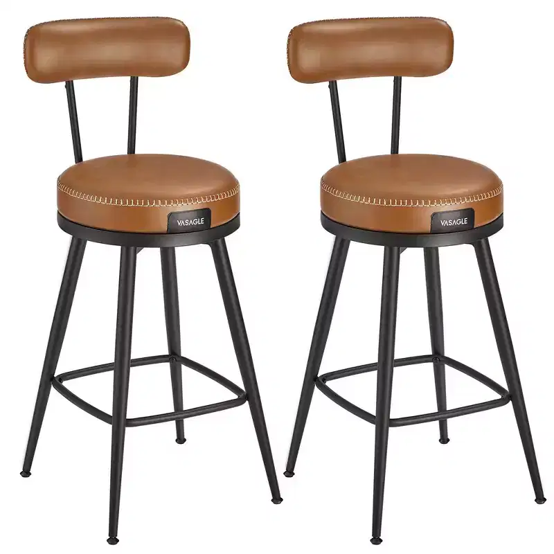 Collection - Bar Stools Set of 2, Counter Height Swivel Bar Stools with Back, Synthetic Leather with Stitching