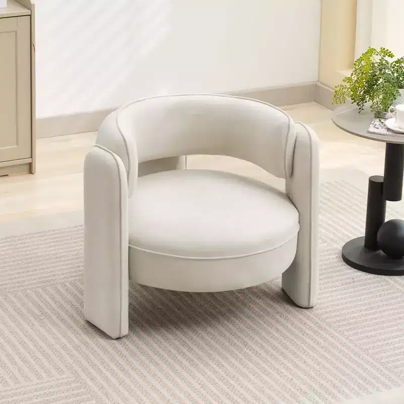 Accent Chair, Modern Velvet Upholstered Mid Century Barrel Armchair - Comfy for Living Room Bedroom Apartment Office, Beige