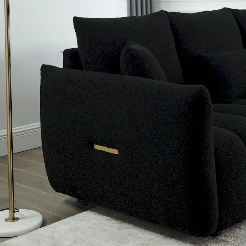 82 in Teddy Fabric Sofa Couch with 3 Back Pillows and 3 back Cushions Solid Wood Frame