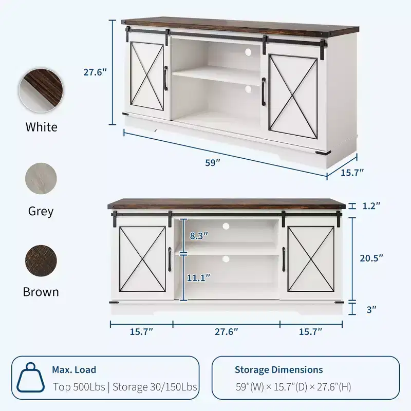 TV Stand for TV Up to 65 Inches, Wood Entertainment Center with Sliding Barn Doors, Media Console Table for Living Room