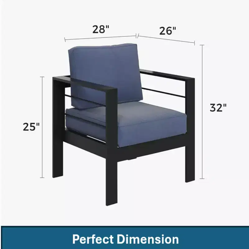 2-Pack 28 All-Weather Aluminum Patio Armchairs with Thick Cushions