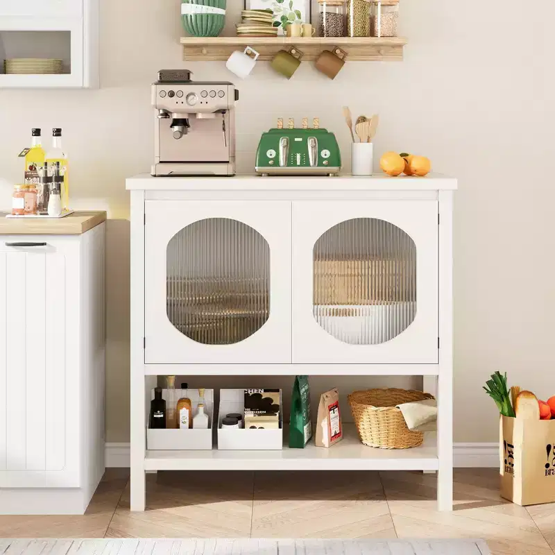Farmhouse Coffee Bar Station w/2-Door Cabinet, Small Kitchen Cabinet with Open Shelf, Entryway Table with Storage for Dining Room, Kitchen, Hallway