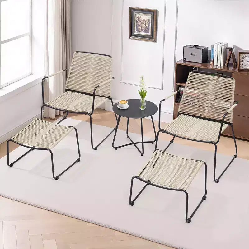 GDFStudio Adelle 5-Piece Outdoor Conversation Chat Set with Armchairs, Ottomans and Side Table