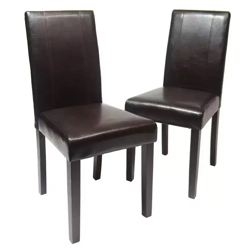 Okak Urban Style Dining Chairs Parson Chairs Set of 2, Faux Leather Upholstery with UV-Resistant, Solid Wood Espresso Legs & Slim Back