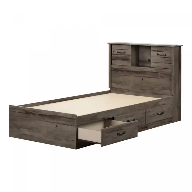 Storage Bed And Bookcase Headboard Fall Oak - Twin Bed