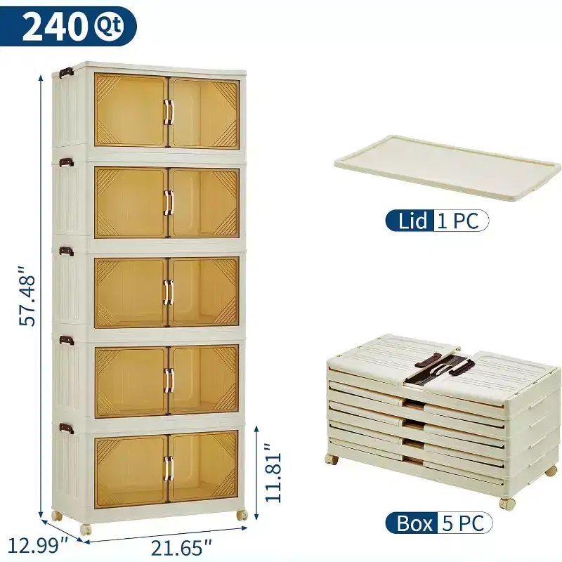 5rd Floor Storage Bins with Lockable Wheels,Storage Bins with Lids, Plastic Closet Organizers and Storage Drawer for Office, Bedroom