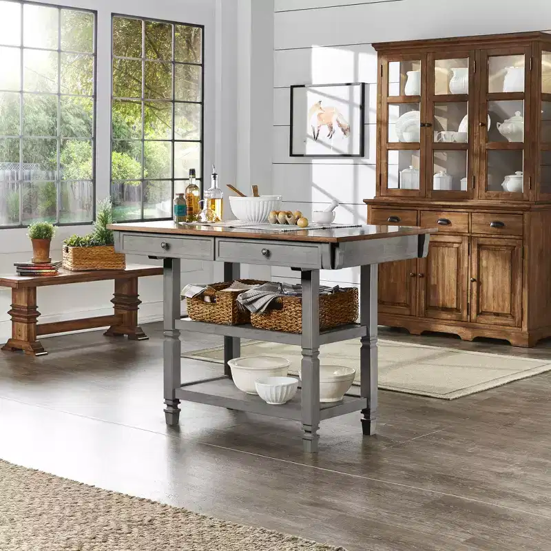 Keyla Two-Tone Kitchen Island With Oak Top - iNSPIRE Q