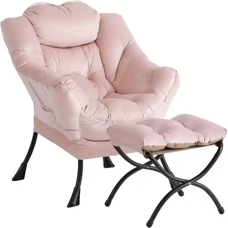 Accent Leisure Armchair with Ottoman, Side Pocket & Armrests – Dark Grey
