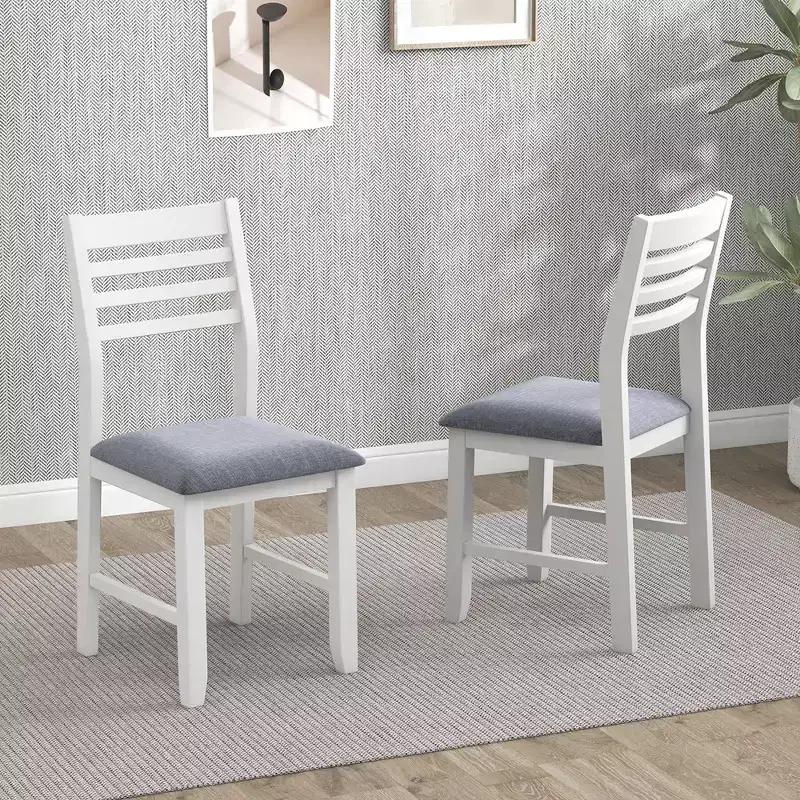 Costway Wooden Dining Chair Set of 2 Kitchen Side Chairs w/ Rubber Wood Frame Ladder Back White