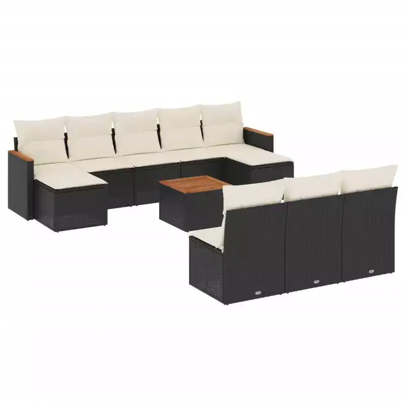 vidaXL Modular Garden Sofa Set with Cushions - Poly Rattan and Acacia Wood