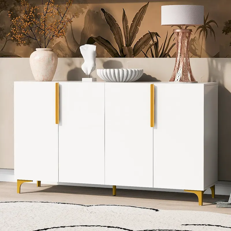 55 Sideboard Storage Cabinet with Adjustable Shelves, Glossy Finish