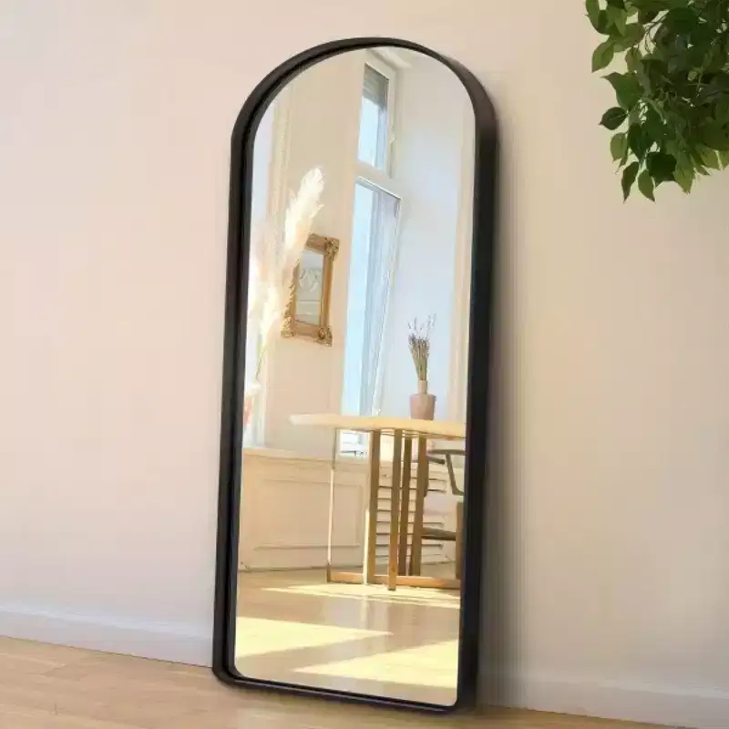 Black 31.5 x 70.87 Inch Rounded Arch Shaped Aluminum Alloy Full Length Deep Mirror without Stand for Living Room and Bedroom Wall Decor