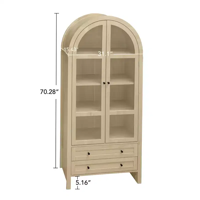 70.28In Tall Arched Kitchen Storage Display Cabinet, Pantry with Adjustable Shelves, Versatile Cupboard for Dining Room Living Room