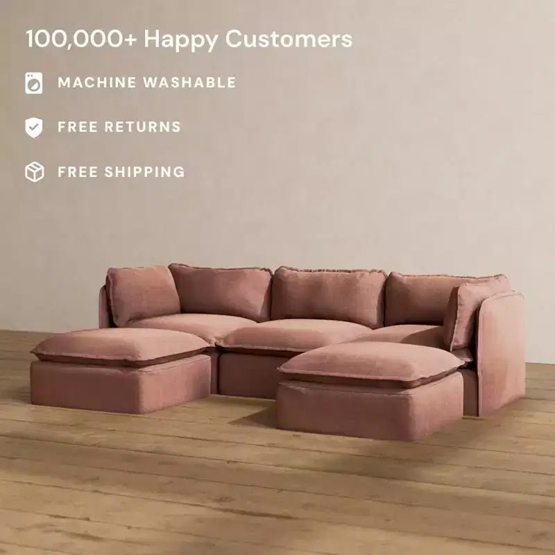 Anabei Modular Washable 3-Seater U-Sectional Sofa | Deluxe+ Seat & Cloud Pillow