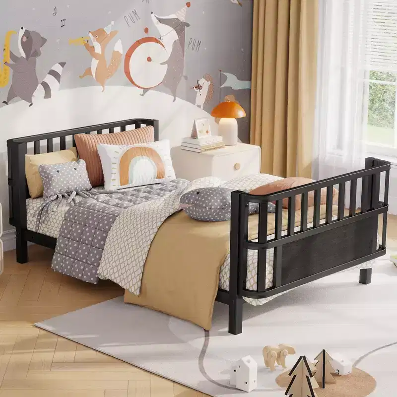 Twin Size Kid Platform Bed Frame Toddler Bed Children Daybed Metal Low Profil Bed with Removable Side Rails - ModernLuxe