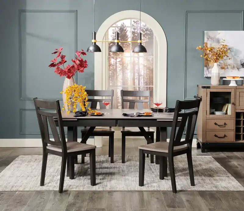 Dining Table with 66-94W Extension, Melamine, Trestle Base