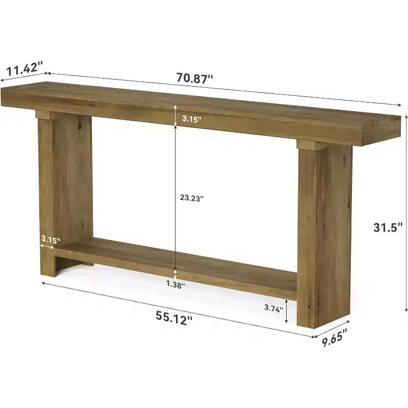 Tribesigns 70.9Solid Wood Console Table, Farmhouse Entryway Accent Table for Living Room, Entrance, Hallway, Foyer, Dark Brown