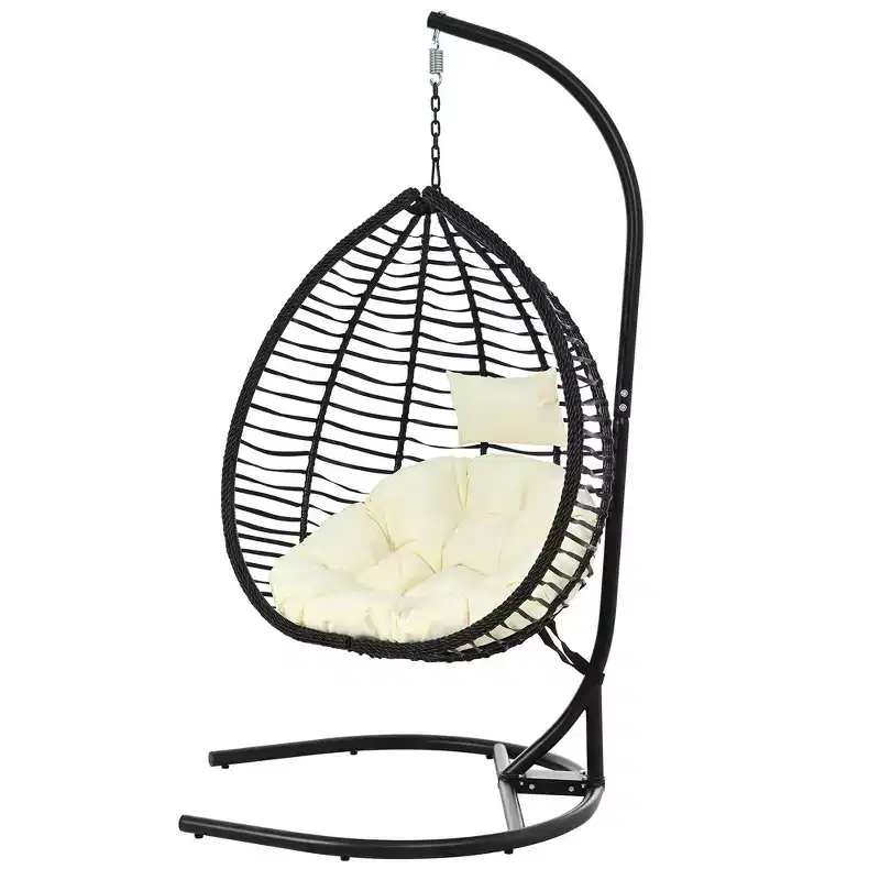 Whisen Hanging Hammock Chair with Stand, Egg Swing Chair with Iron Frame and Cushion & Headrest