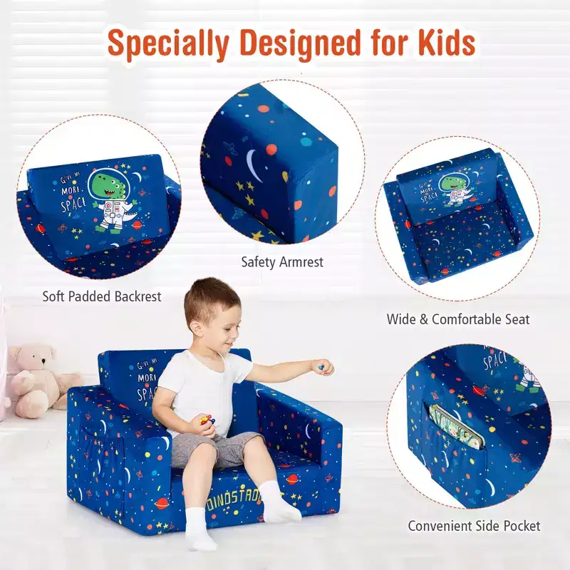 Costway Kids 2 in 1 Convertible Sofa Children Flip-out Chair Lounger Couch Sleeper