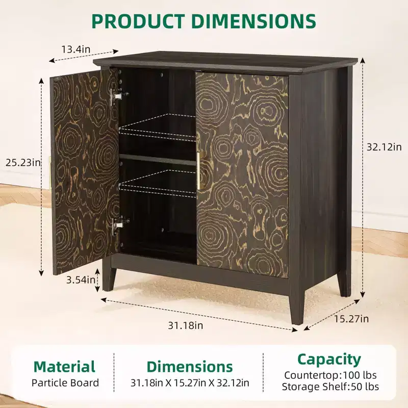 Sideboard Buffet Cabinet with Adjustable Shelves – Black