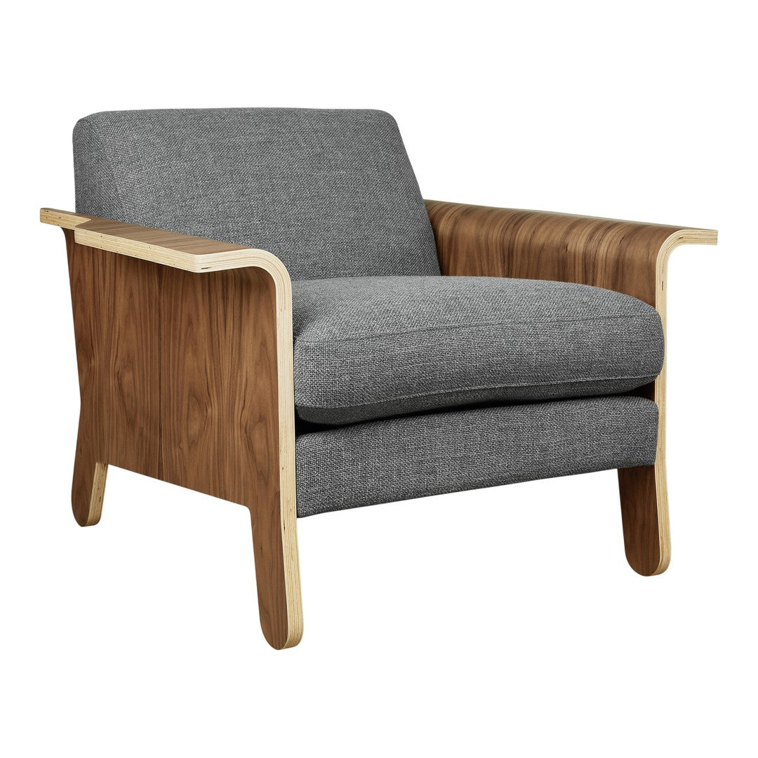 Contemporary Walnut & Bent Ply Club Chair with Fabric or Leather Upholstery for Living Room