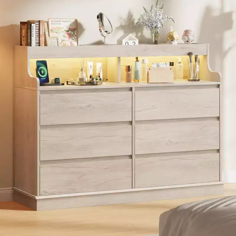 Dresser for Bedroom, 6 Drawer Wide Chest of Drawers, Modern Large Capacity Storage Cabinet