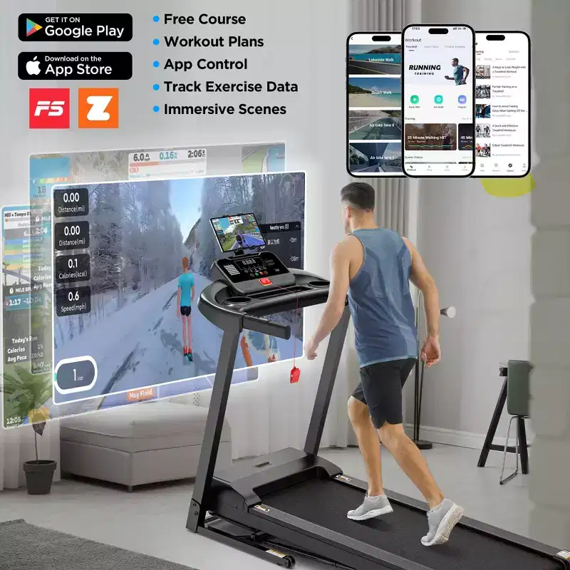 Folding Treadmill 2.75HP Quiet Motor 300 lbs Capacity 64 Preset Programs 3-Level Manual Incline Home Gym