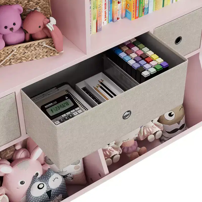 Toy Storage Organizer, 2 Set 7-Cubby Large Pink Kids Wood Bookcase with 3 Drawers, 3-Tier Toy Cabinet