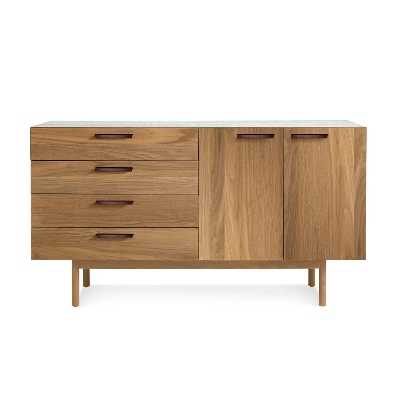Warm Light Wood Storage Cabinet with Leather Pulls for Living Room