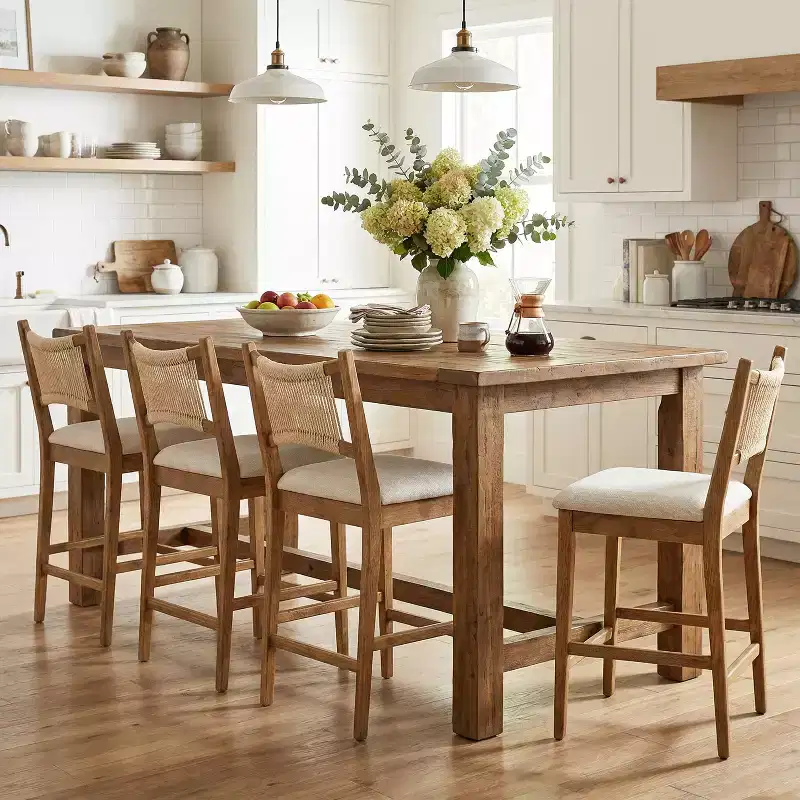 Christopher Knight Home Natalie Modern Rubberwood Upholstered Counter Stools with Woven Rope Backrest (Set of 4)