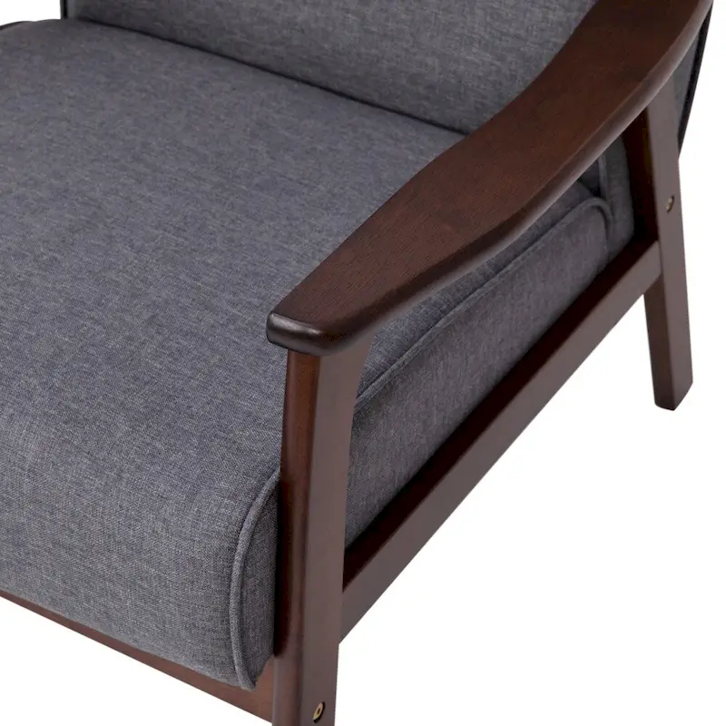 Mid-Century Modern Armchair with Wooden Frame and Faux Leather Cushions