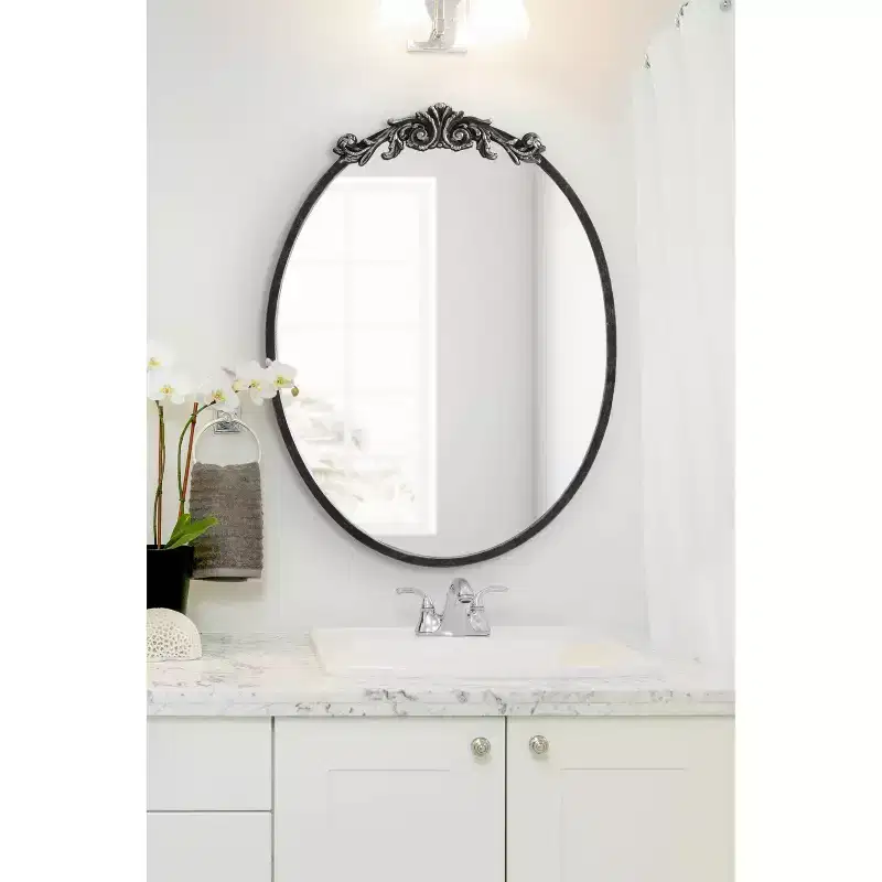 Glam Ornate Decorative Oval Wall Mirror, Metal Frame