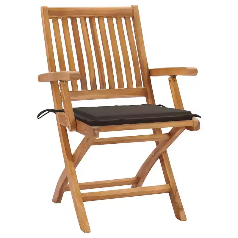 vidaXL Solid Teak Wood Patio Chairs with Comfortable Taupe Cushions - Set of 2 - Weather Resistant, Foldable Garden Chairs for Indoor/Outdoor Use