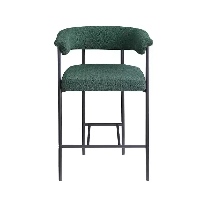 Green Velvet Counter Stool with Arms, Set of 2