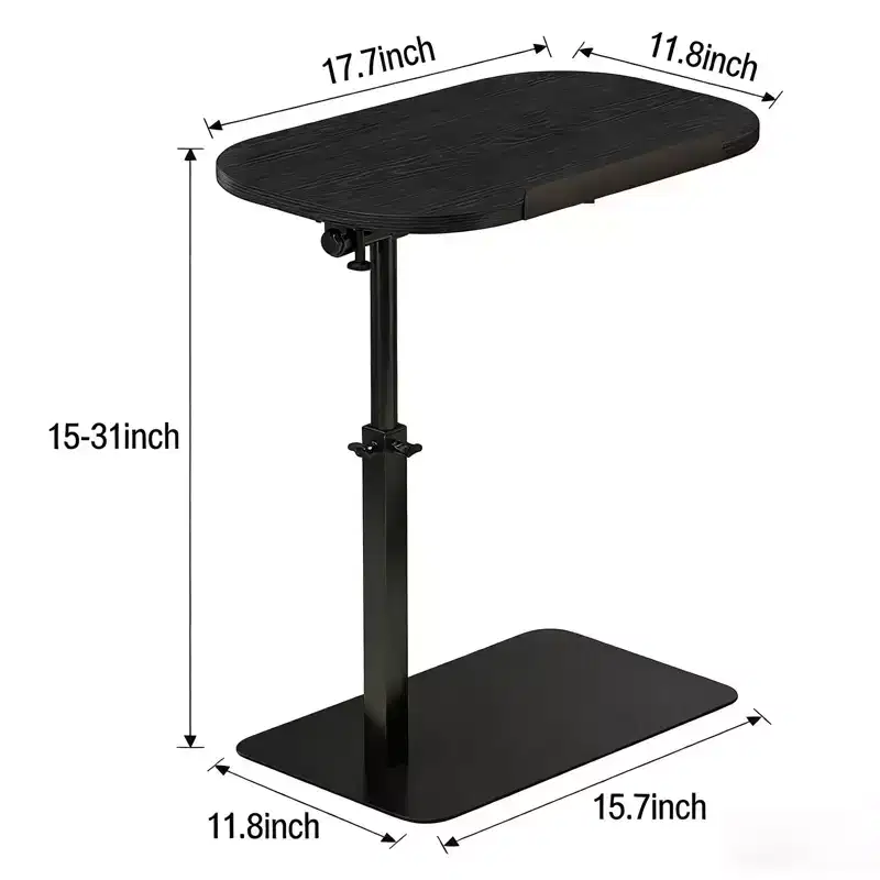 Side Table Sofa Tray for Couch, Minimalist Height Adjustable End Table for Small Spaces, Snack Side Table for Bed or Sofa with Phone and Tablet Slot