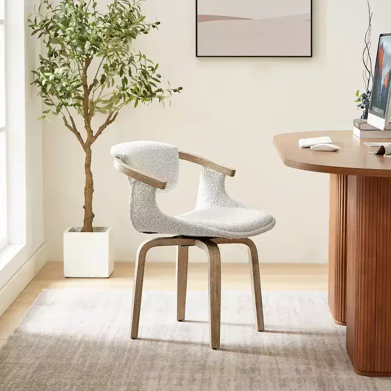 Art Leon Boucle Fabric Swivel Dining Chair