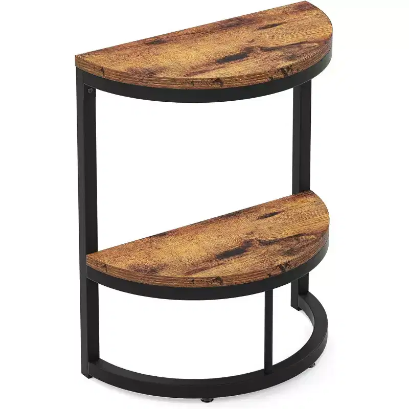 2-Tier Semi Circle End Accent Table - Metal Frame