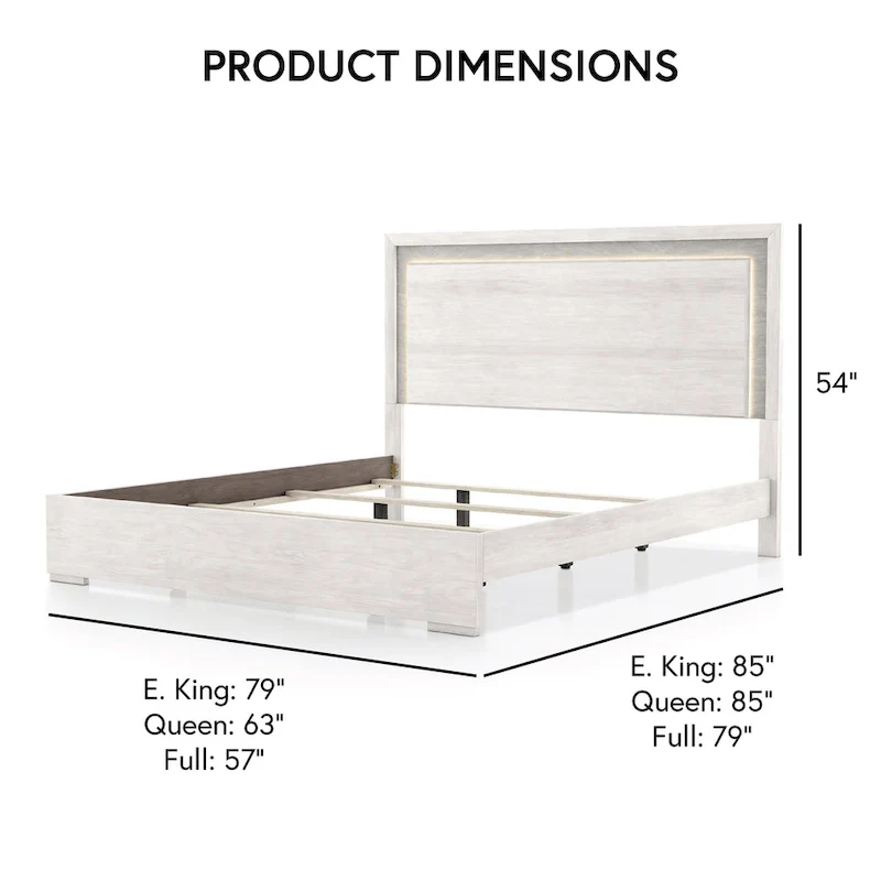 Furniture of America Jonnick Contemporary Washed White Panel Bed with LED Lighting
