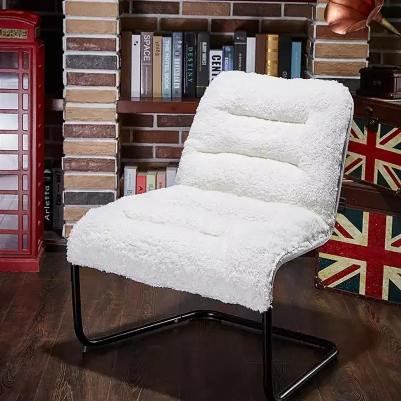 Upholstered Metal-Framed Lounge Chair with Faux Shearling Seat, White