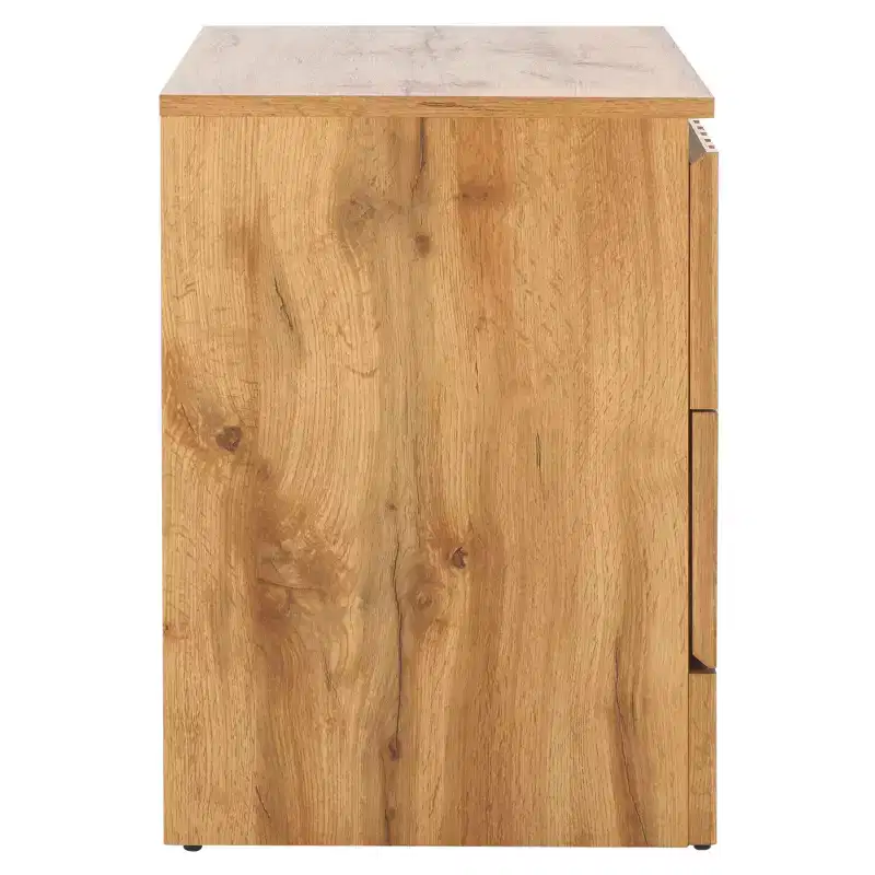 2-Drawer Nightstand in Oak Finish with Metal Glides