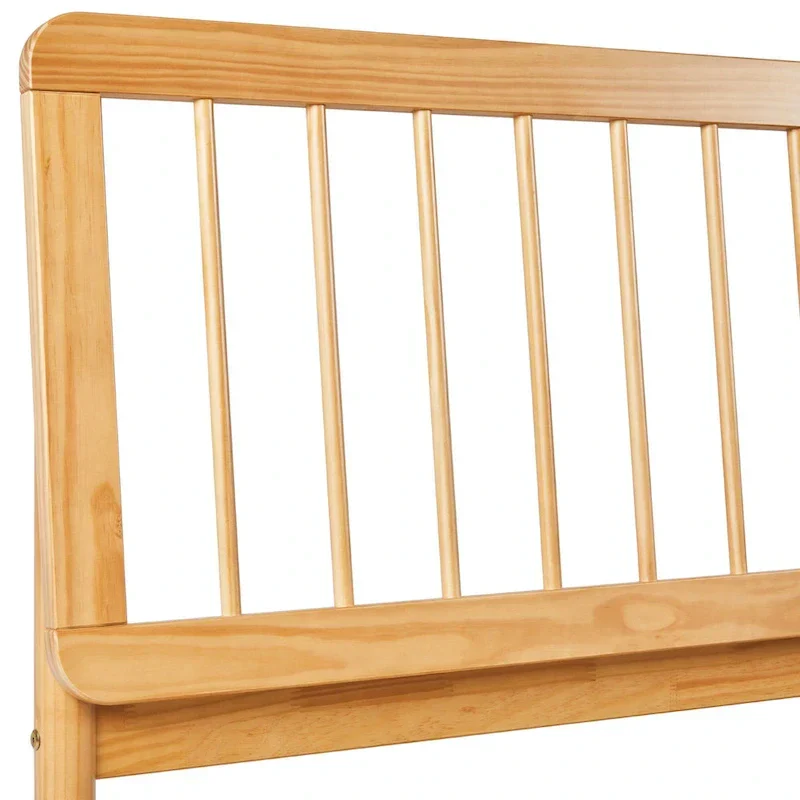 Solid Wood Queen Spindle Bed, Caramel / Natural Pine / Black, Fits 2