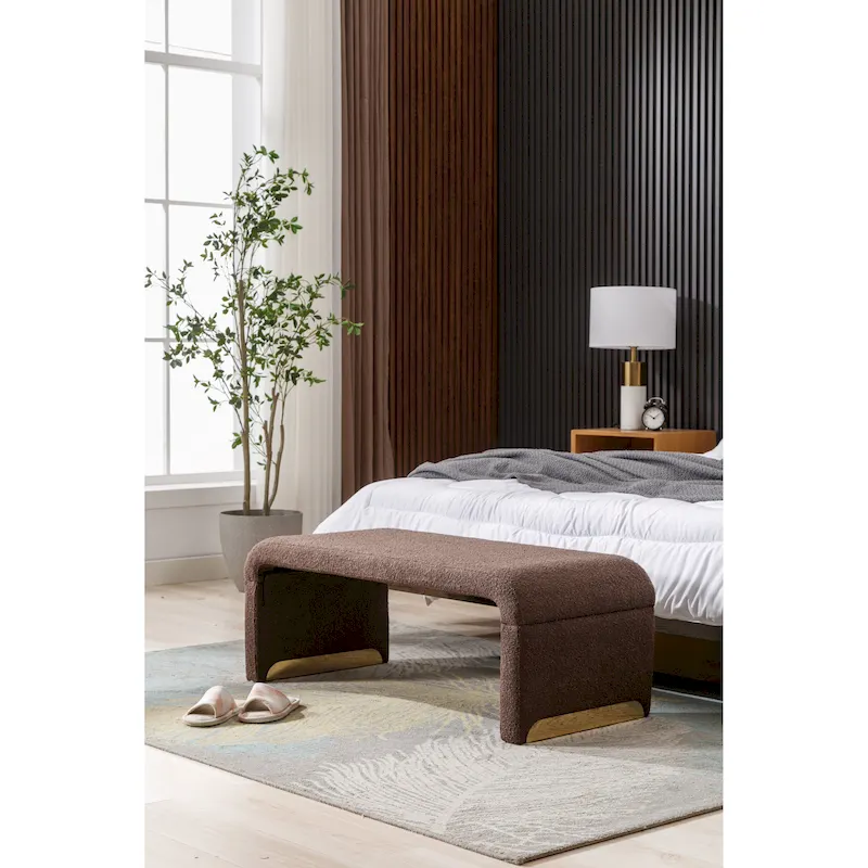 New Boucle Fabric Ottoman Footstool Bedroom Bench Shoe Bench With Gold Metal Legs
