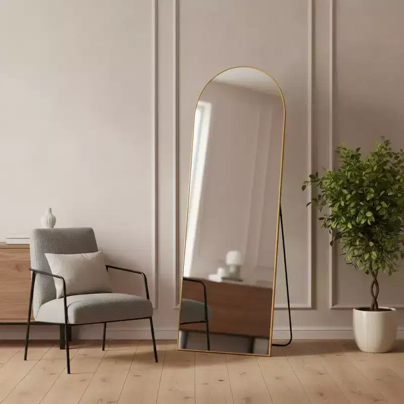 Arched Gold Metal Framed Full Length Floor Mirror
